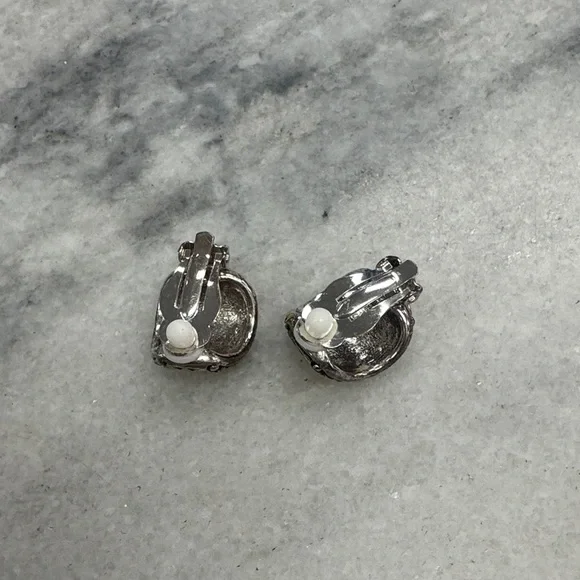 Gold and Silver Textured Clip On Earrings - Picture 2 of 2